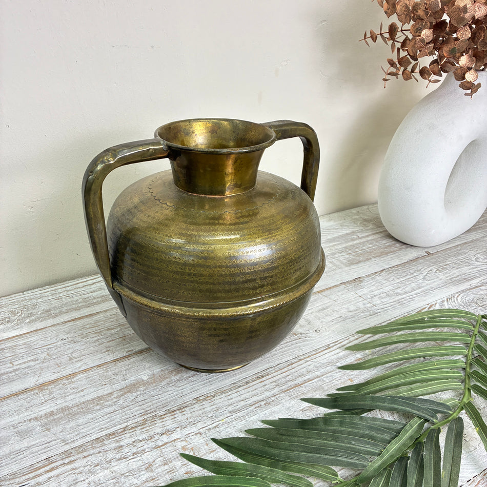 Doppelhenkelvase Messing Ziseliert Henkel Krug Vintage Antik