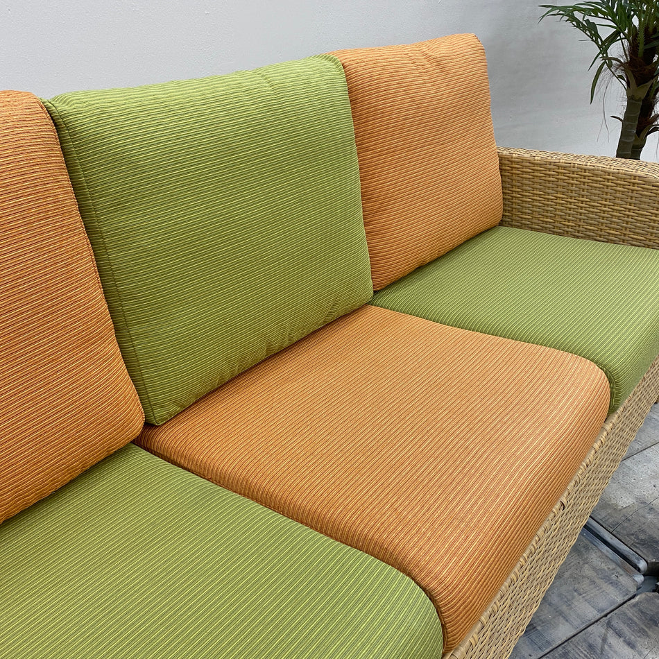 Rattan Sofa 3 Sitzer R Hell Orange Grün Outdoor Gebraucht