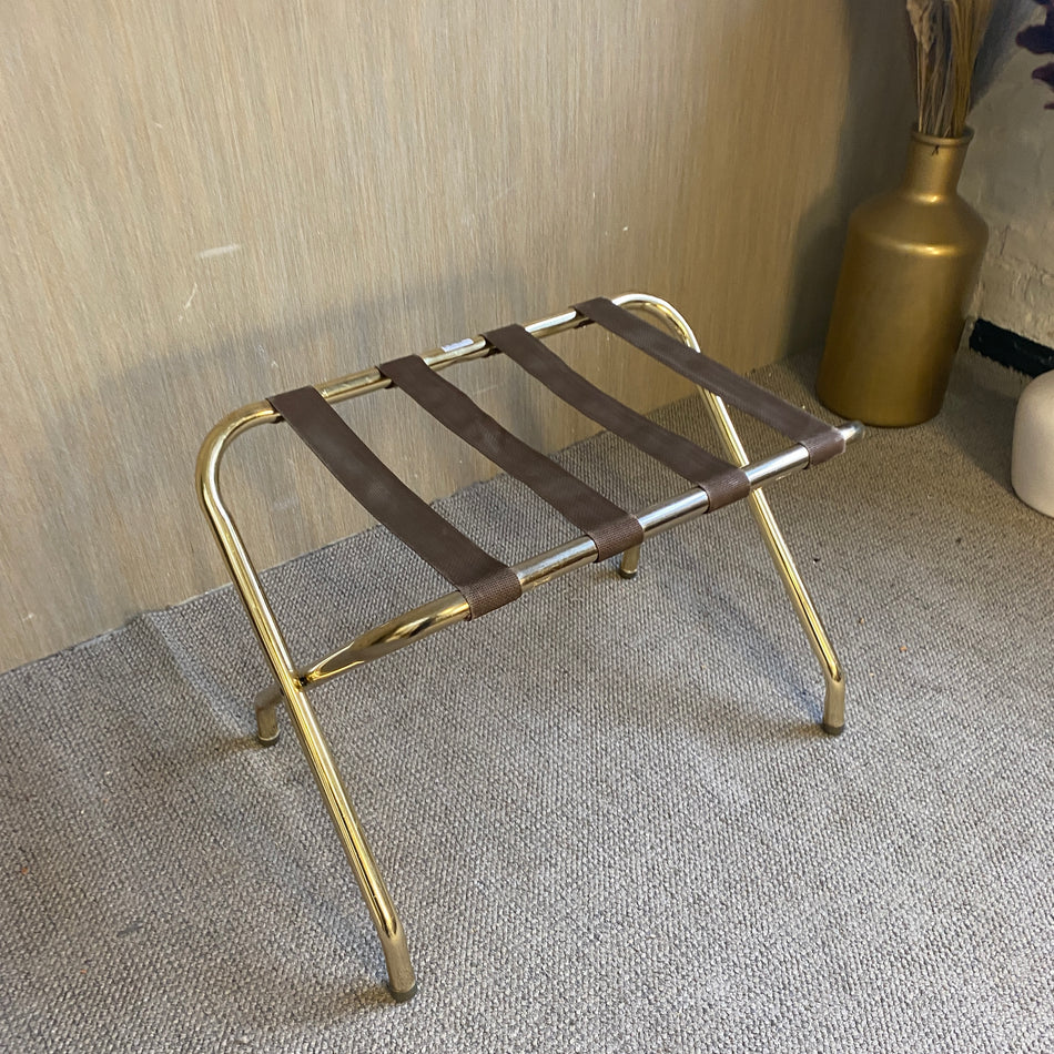 Gepäckablage aus Metall mit Lederbändern – Kofferablage im Hotelstil Kofferbank gebraucht