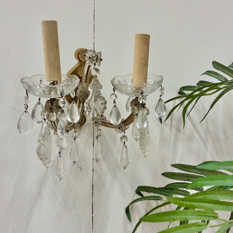 Wandleuchte antik Messing 2-flammig Prismenbehang