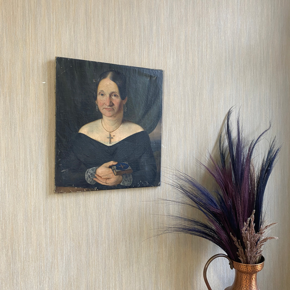 Kunstwerk Gemälde Portrait Dame mit Kreuz Kette Wandbild 53x60