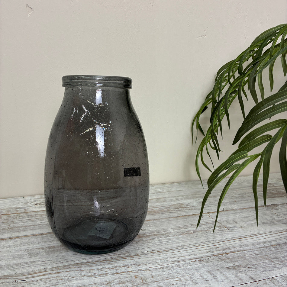 Vase Grau Glas Recyclet Vintage Deko Flasche Vase 28cm