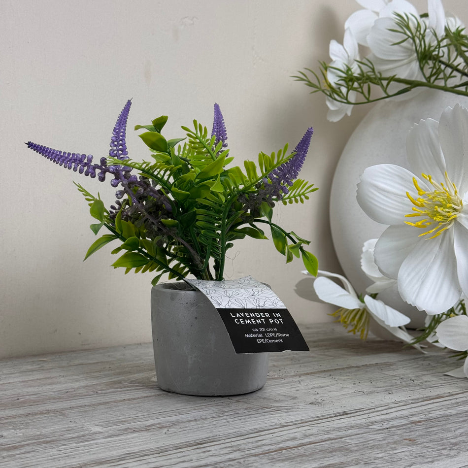 Künstliche Pflanze Lavendel im Zementtopf Deko Blume Lila