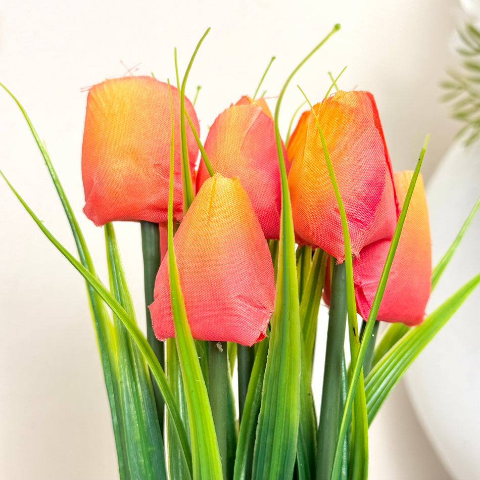 Kunstblumen Tulpen in Geschenkverpackung Deko Orange Frühling