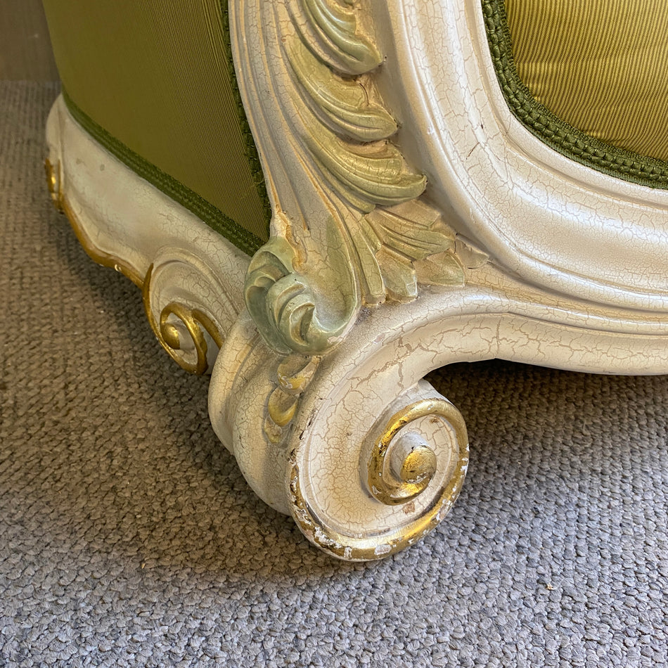 Barock Sessel Grün mit Holzschnitzereien – Opulenter Vintage Polstersessel gebraucht