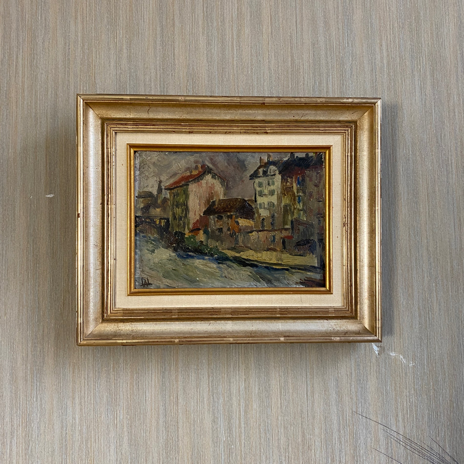 Kunst Gemälde Stadt am Fluss 48x39 Wandbild