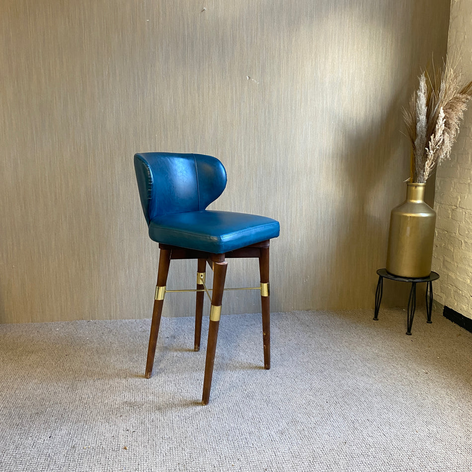 Barhocker gebraucht blau Leder Holz Stuhl