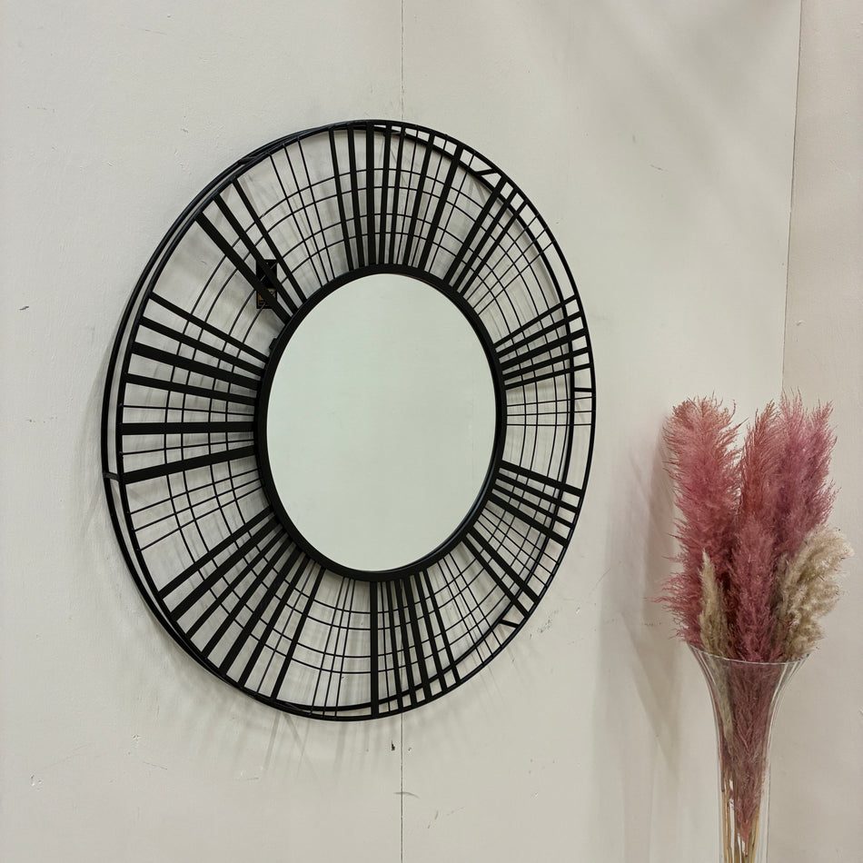 PTMD Wandspiegel Indivo Rund Metall Schwarz 90cm Gitteroptik Spiegel