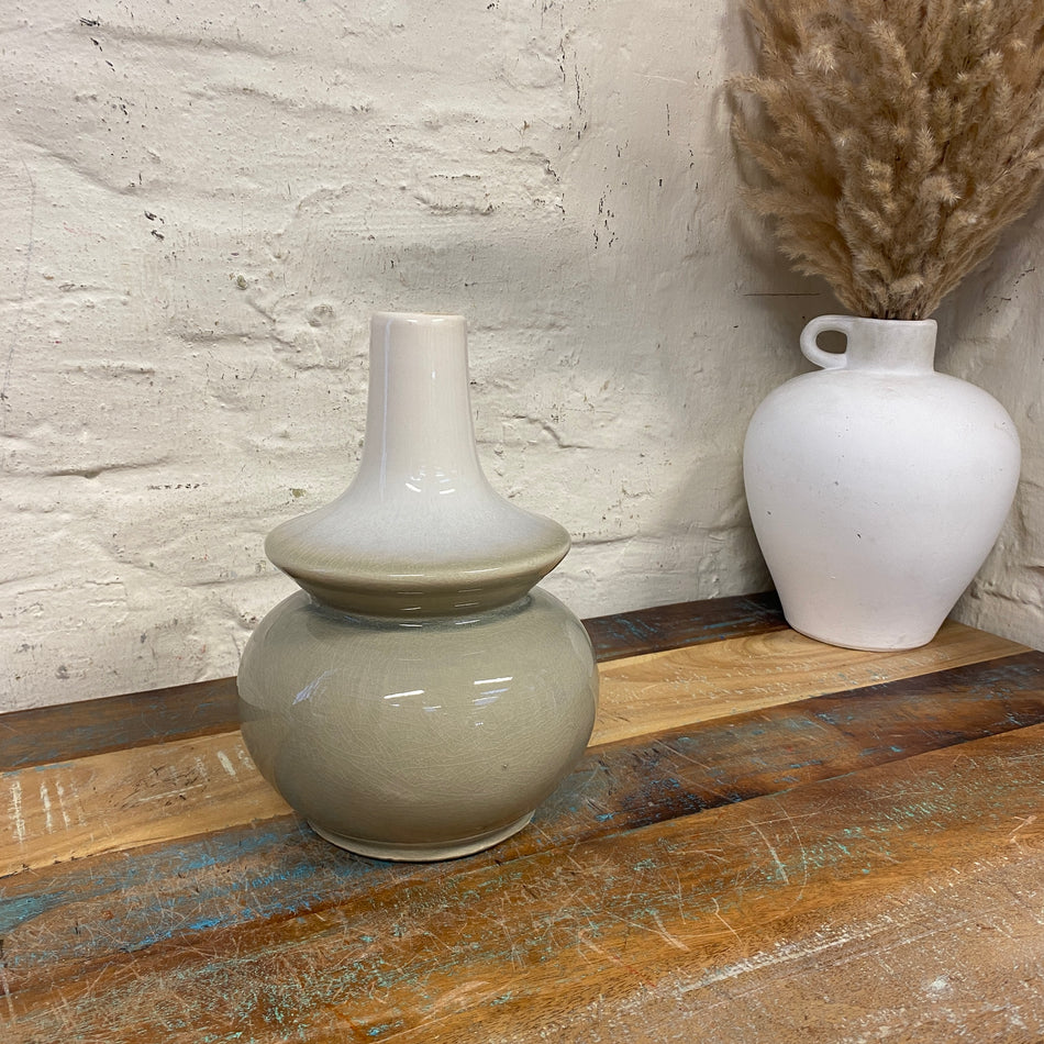 PTMD Cyra S Vase creme grau Keramik 23cm Deko Blumenvase
