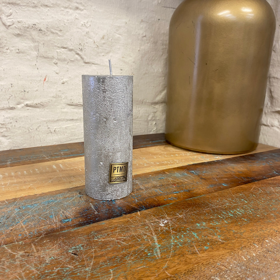 PTMD Stumpenkerze rustikal silbern 12 cm Vintage Deko