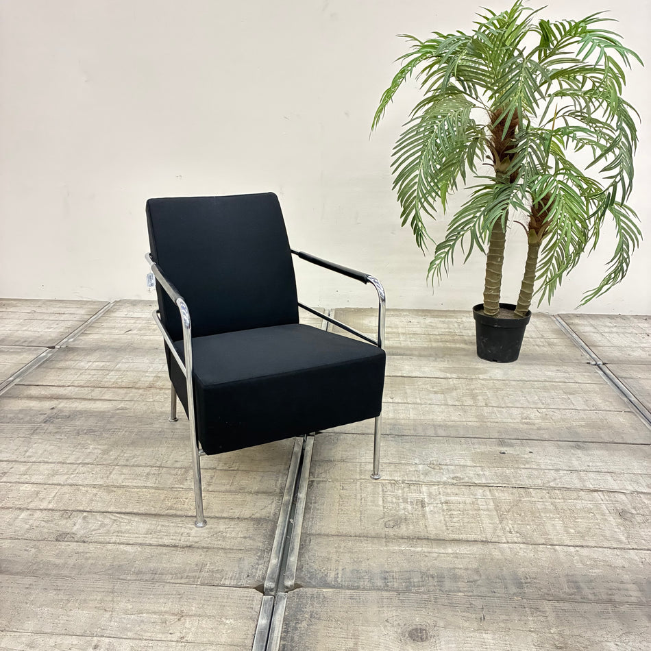 Armlehnstuhl Loungesessel Schwarz Chrom Rohrgestell Sessel Gebraucht
