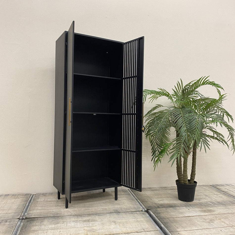PTMD Sayan Schrank Schwarz Holz Gold Industrial Kleiderschrank