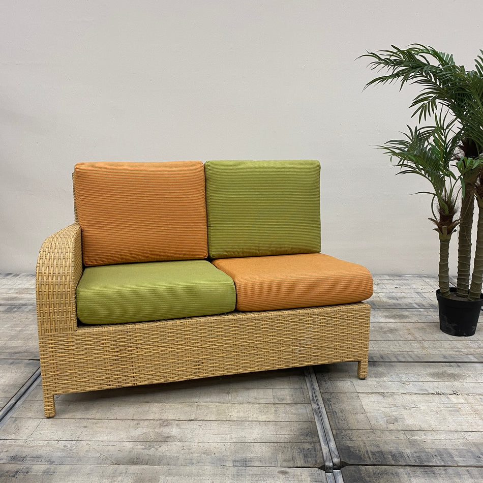 Rattan Sofa 2 Sitzer L Hell Orange Grün Outdoor Gebraucht