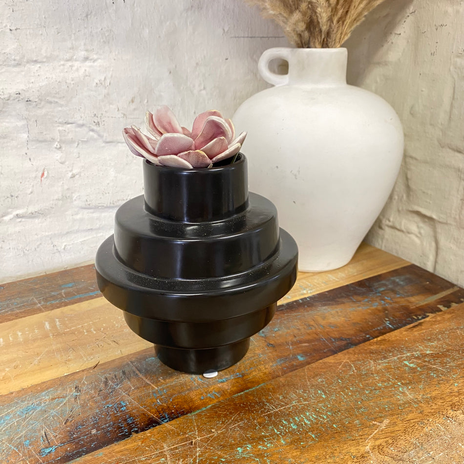 Vase gestuft schwarz Keramik 15cm Blumenvase