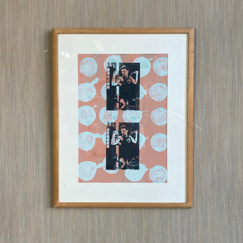 Bild mit Rahmen gebraucht rosa Mischtechnik Holz Glas 54 x 70