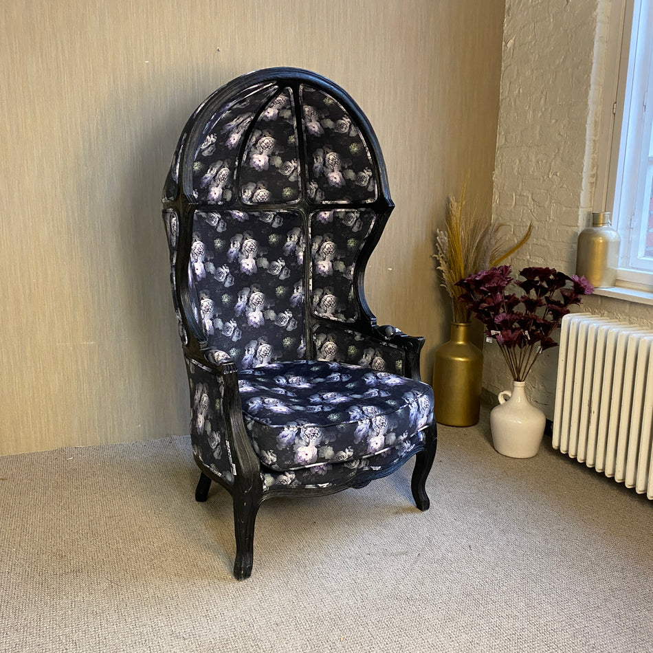 Kare Design Schwarzer Thron Sessel im barocken Vintage Stil mit floralem Stoff – eleganter Polstersessel – Sessel gebraucht