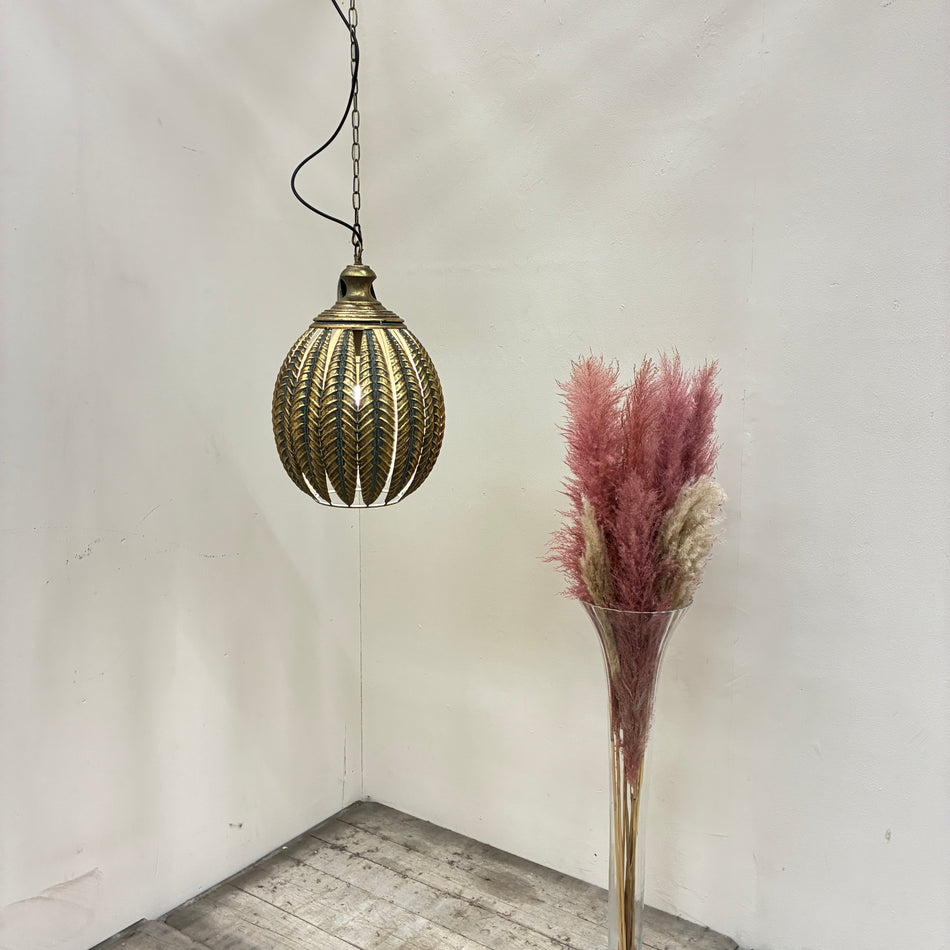 PTMD Hängelampe Mellis Hängelampe Orientalisch Kugel 46cm Kordelmuster Gold Türkis