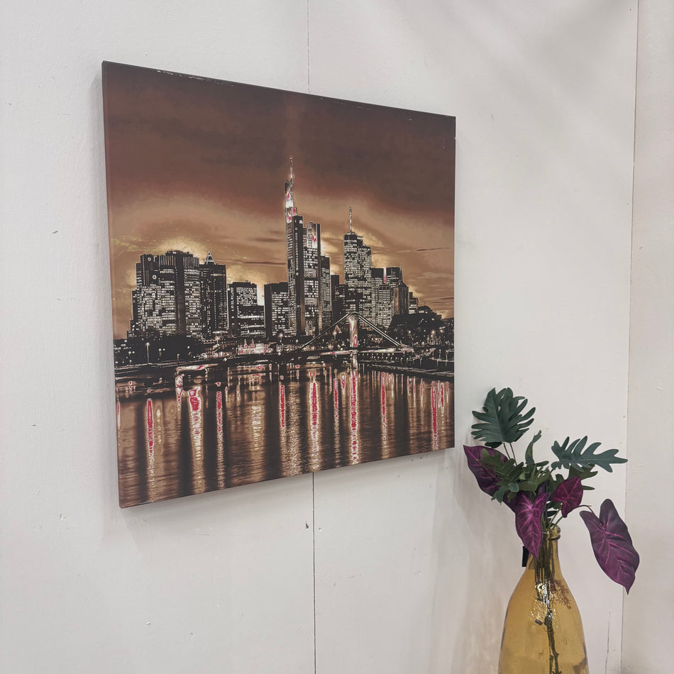 Wandbild 90x90 - Frankfurt Skyline bei Nacht - Fotodruck auf Leinwand Gebraucht