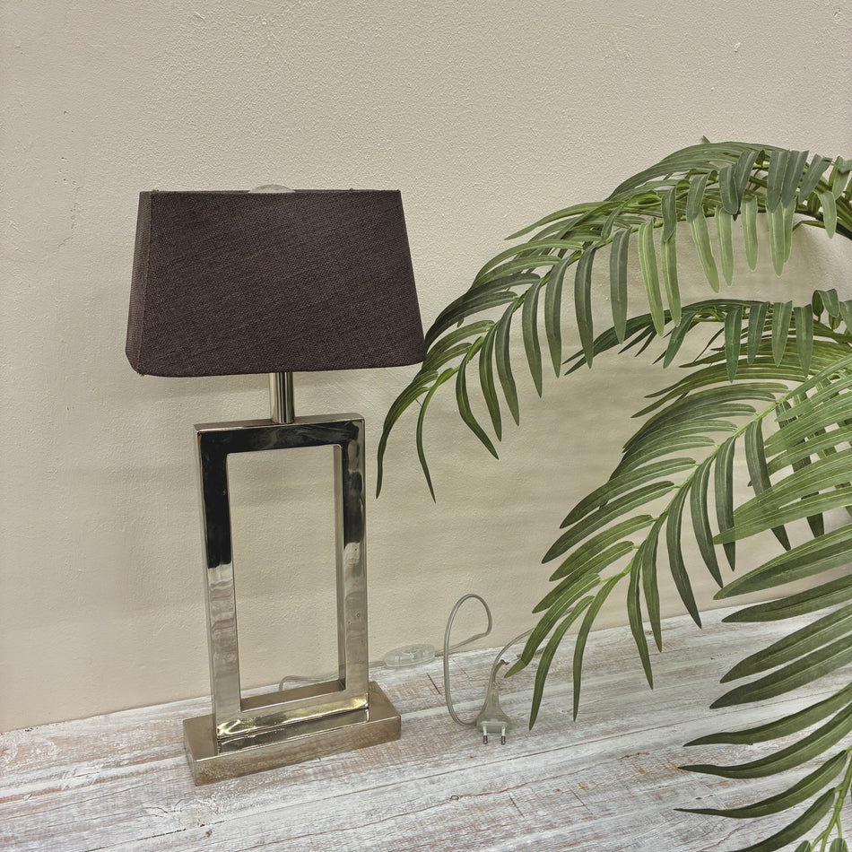 Tischlampe mit Schirm Chrom Braun