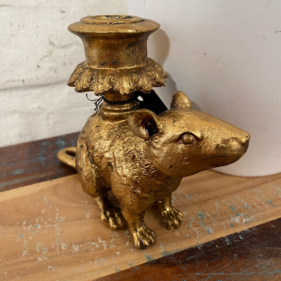 PTMD Kerzenständer Ratte goldfarben Resin Dekoartikel