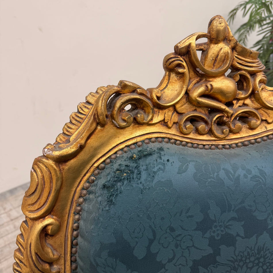 Barocksessel Prunksessel Armlehnstuhl Blau Gold Massivholz Stuhl Gebraucht