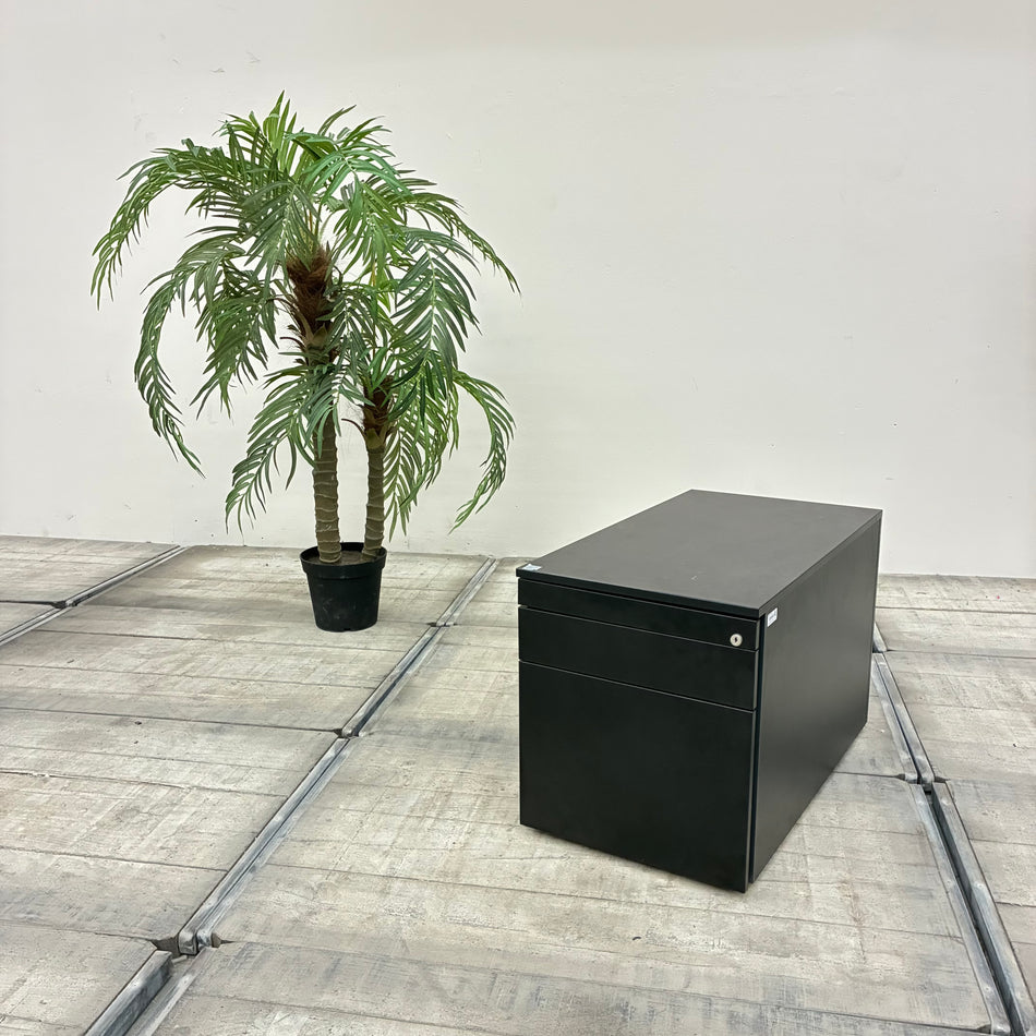 Rollcontainer Schwarz Holz Mit 3 Schubladen und Schloss Büro Gebraucht