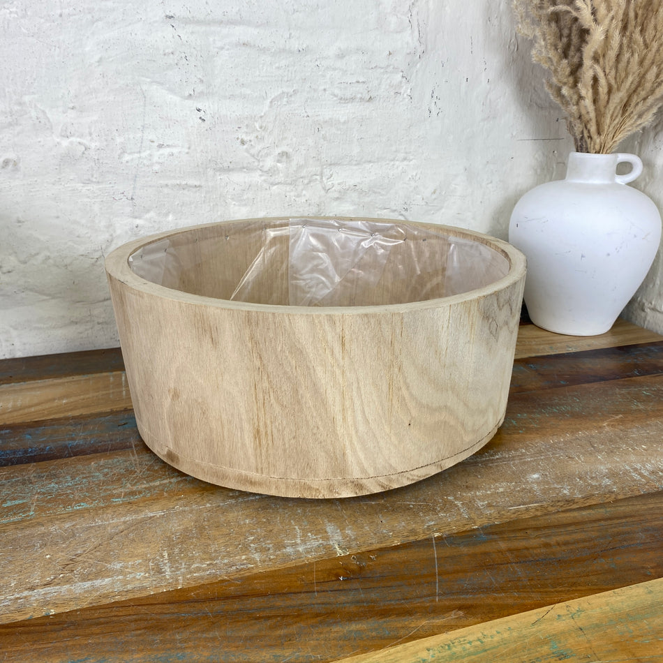 Holz Blumentopf Vollholz mit Kunststoff Beschichtung 38x15 natürlich Übertopf