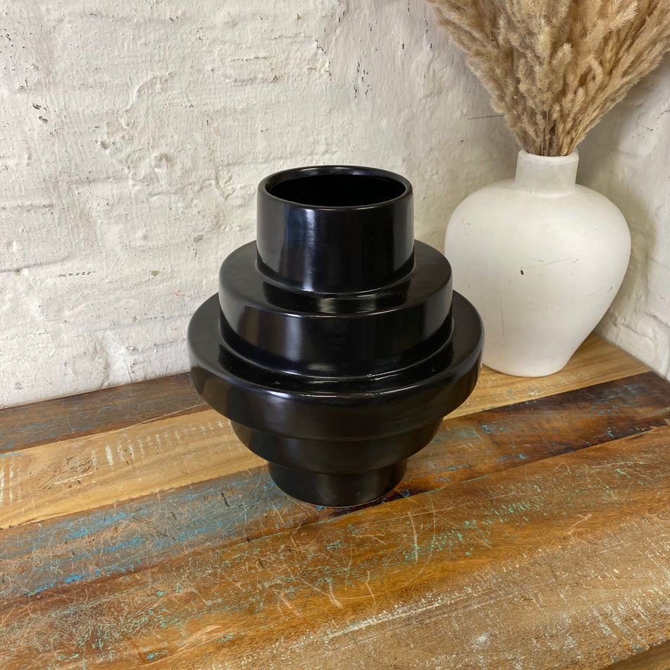 Vase Stairs schwarz Keramik 25cm Blumenvase Deko