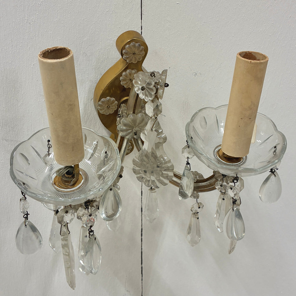 Wandleuchte antik Messing 2-flammig Prismenbehang