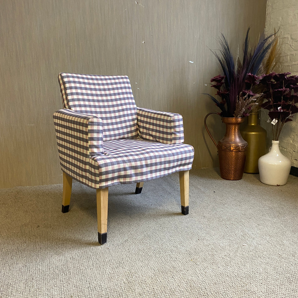 Armlehnstuhl gebraucht kariert blau rosa - Stuhl gebraucht
