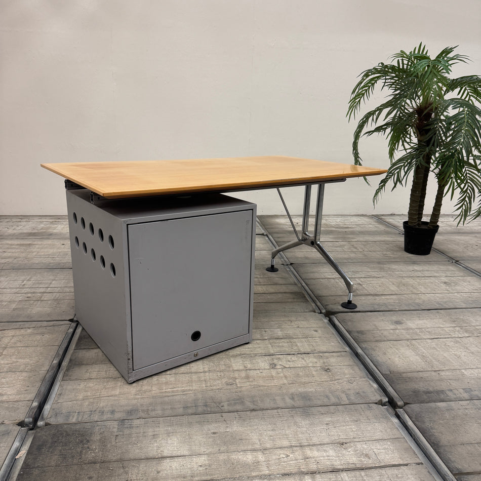 Vitra Spatio Schreibtisch Eiche Grau Eiche Echtholzfurnier Mit ContainerBüro Tisch Gebraucht