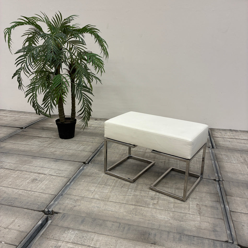 Sitzbank Hocker Leder Creme Weiß 75cm Edelstahl Chrom Gebraucht