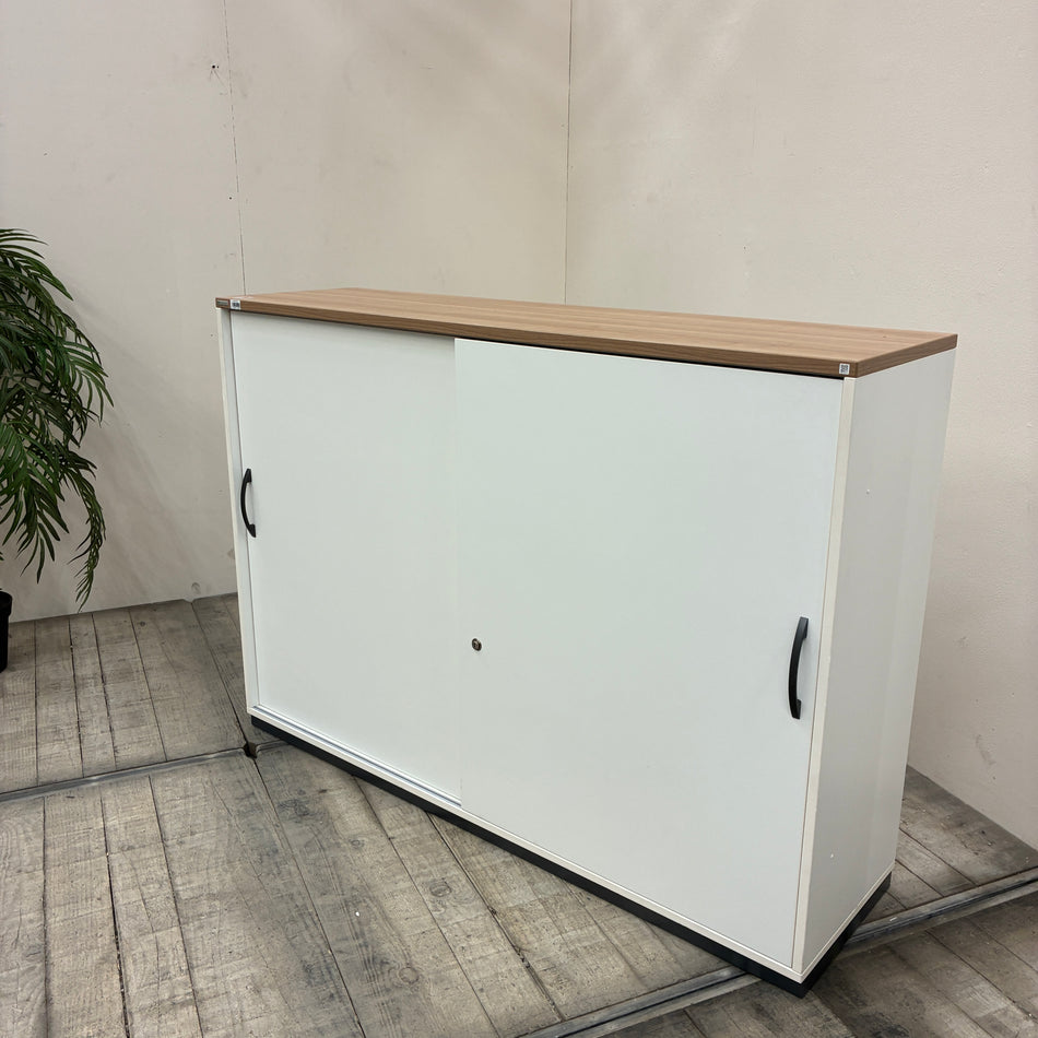 Palmberg Schiebetürenschrank 180x115 Weiß Holzabdeckung Sideboard Gebraucht
