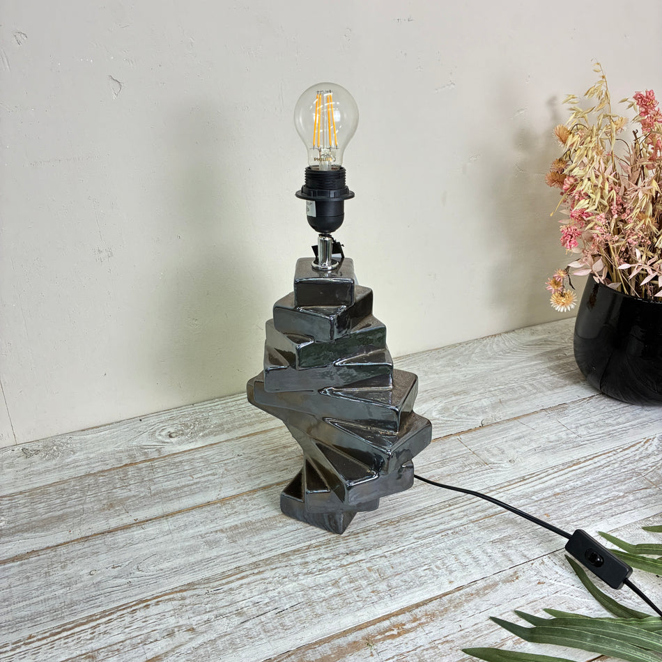 PTMD Design Tischlampe Wendeltreppe Keramik 38cm EU Stecker Schwarz Lampe
