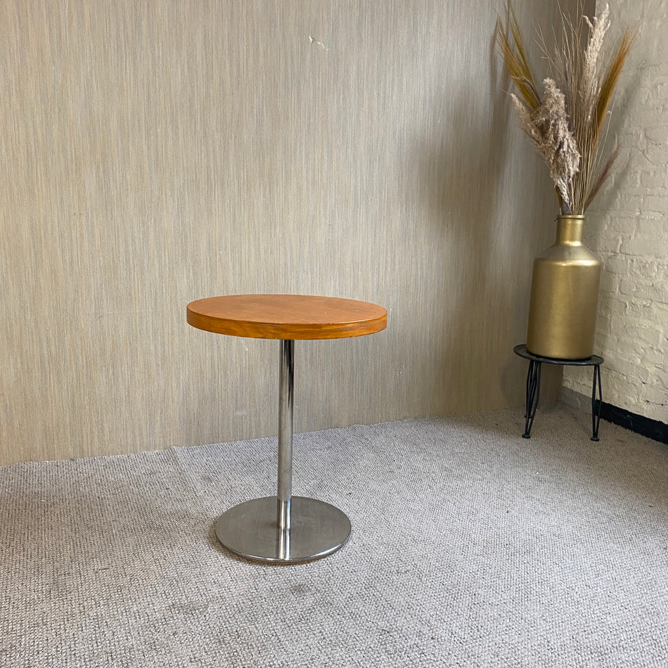 Beistelltisch dunkel Holz Tisch rund Chrom 60cm