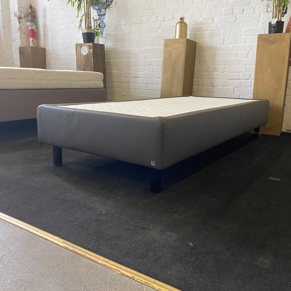 Bettgestell Boxspringbett gebraucht dunkelgrau 110x200 Leder