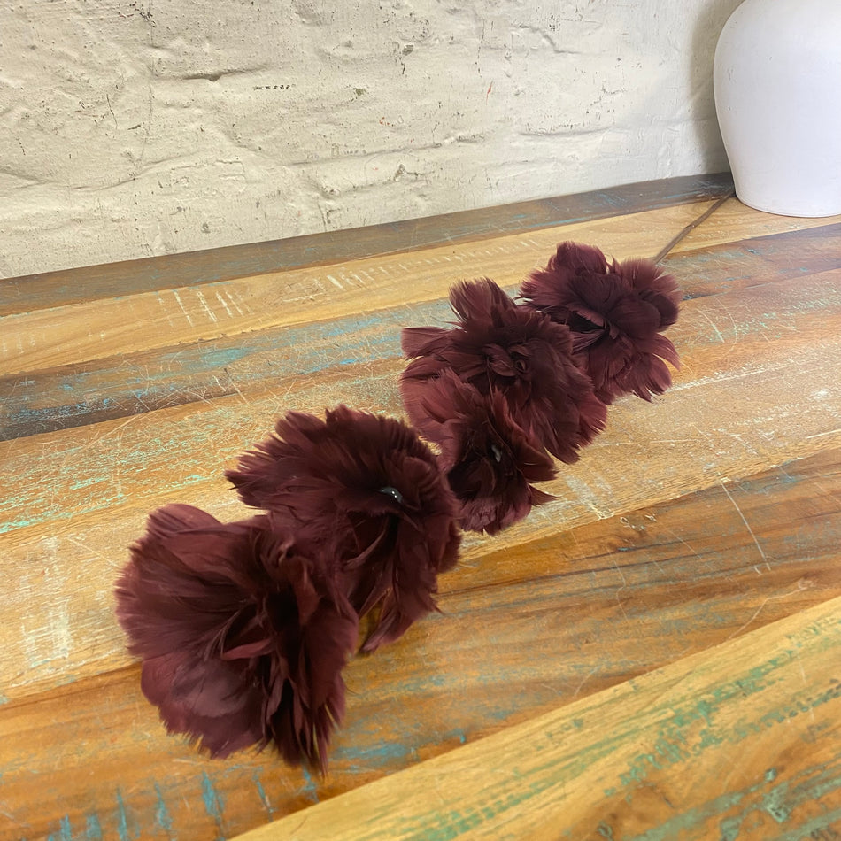 Künstlicher Zweig Federblumen bordeaux 85cm