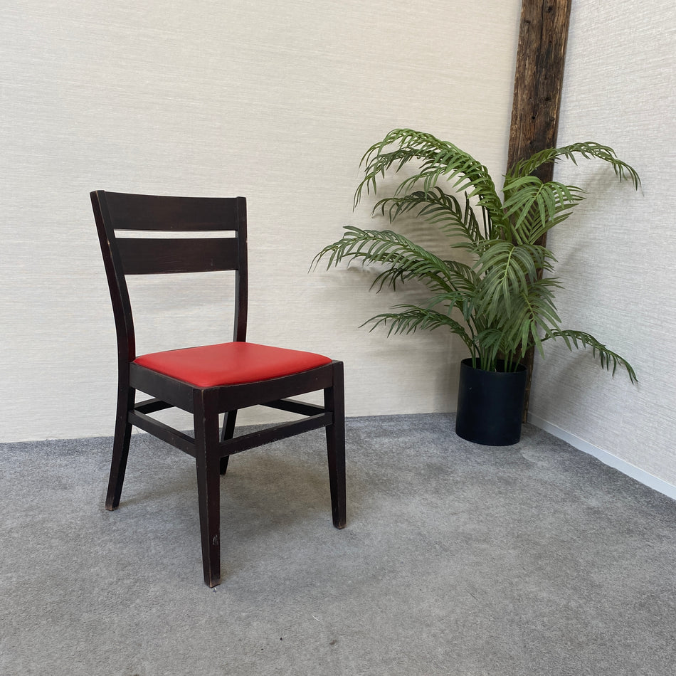 Stuhl gebraucht dunkelbraun Holz Leder hell rot Esszimmerstuhl