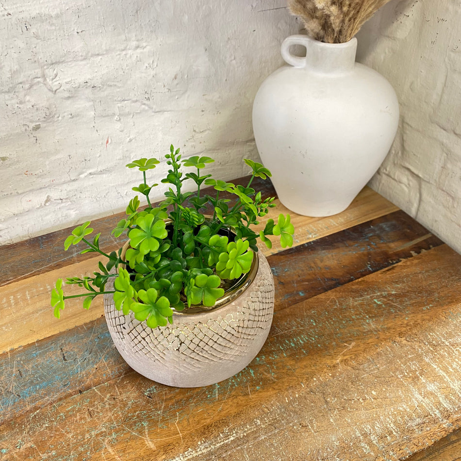 PTMD Blumentopf goldfarbig grau Keramik 16cm