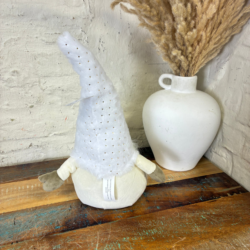 Deko Weihnachtswichtel mit Herz weiß/creme Stoff 39cm