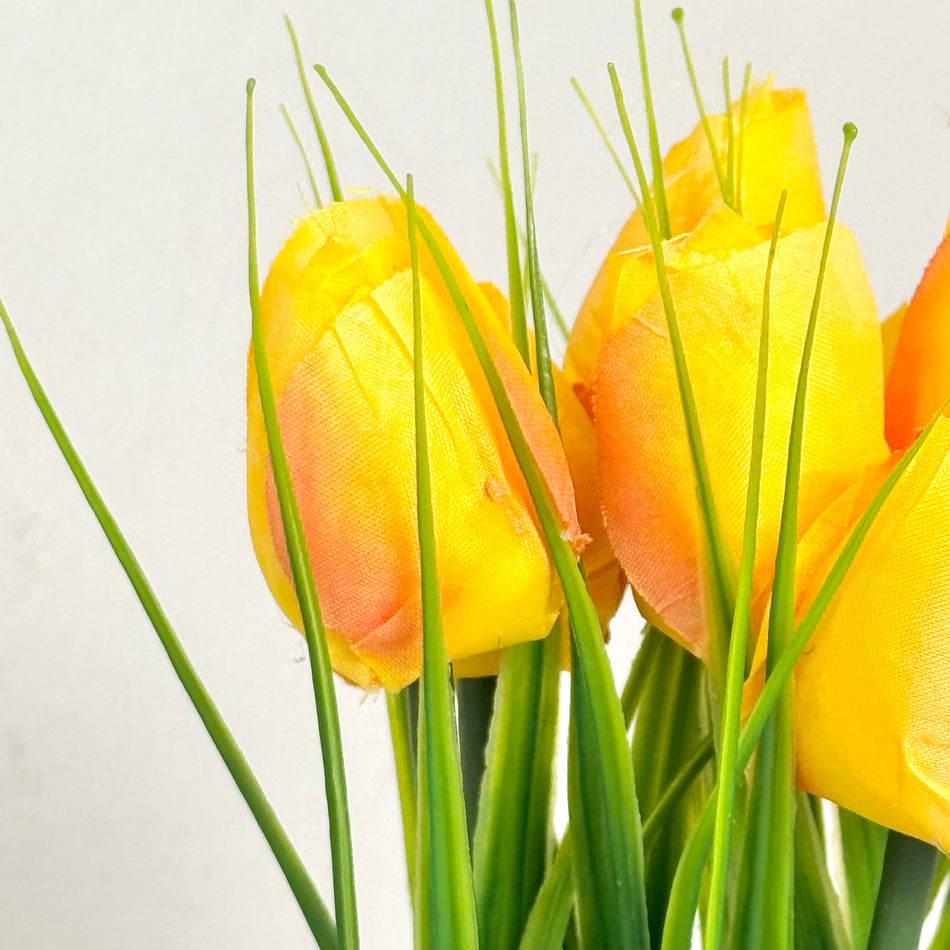 Kunstblumen Tulpen in Geschenkverpackung Deko Gelb Frühling