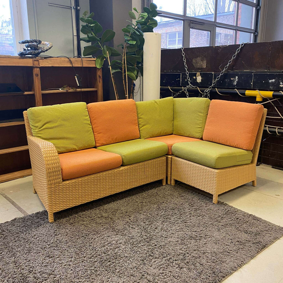 Outdoor Rattan Set Sofa 2-Sitzer mit Ecksessel Sessel hell Kombi