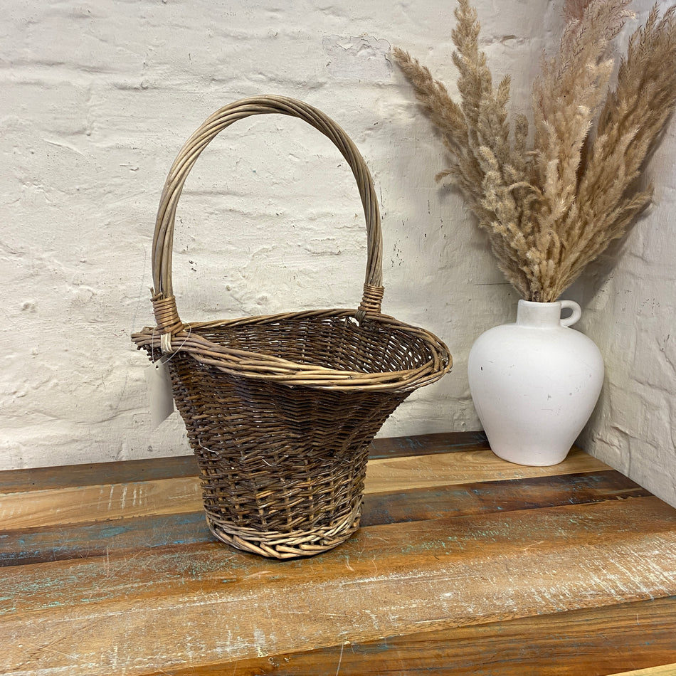 Korb mit Henkel Holz 43cm beschichtet Blumentopf Deko