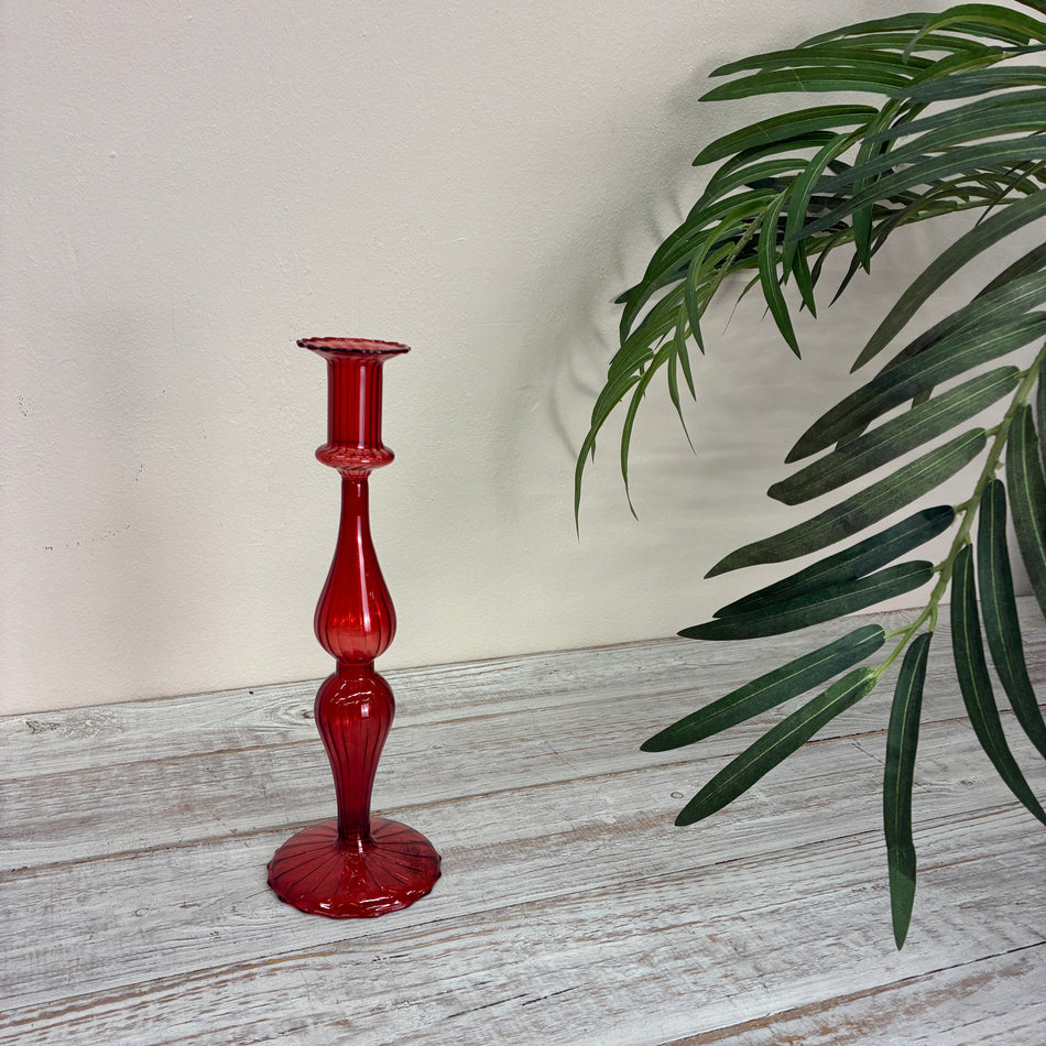 Kerzenständer rot Glas Ständer Deko kurvig Kerzenhalter 29cm