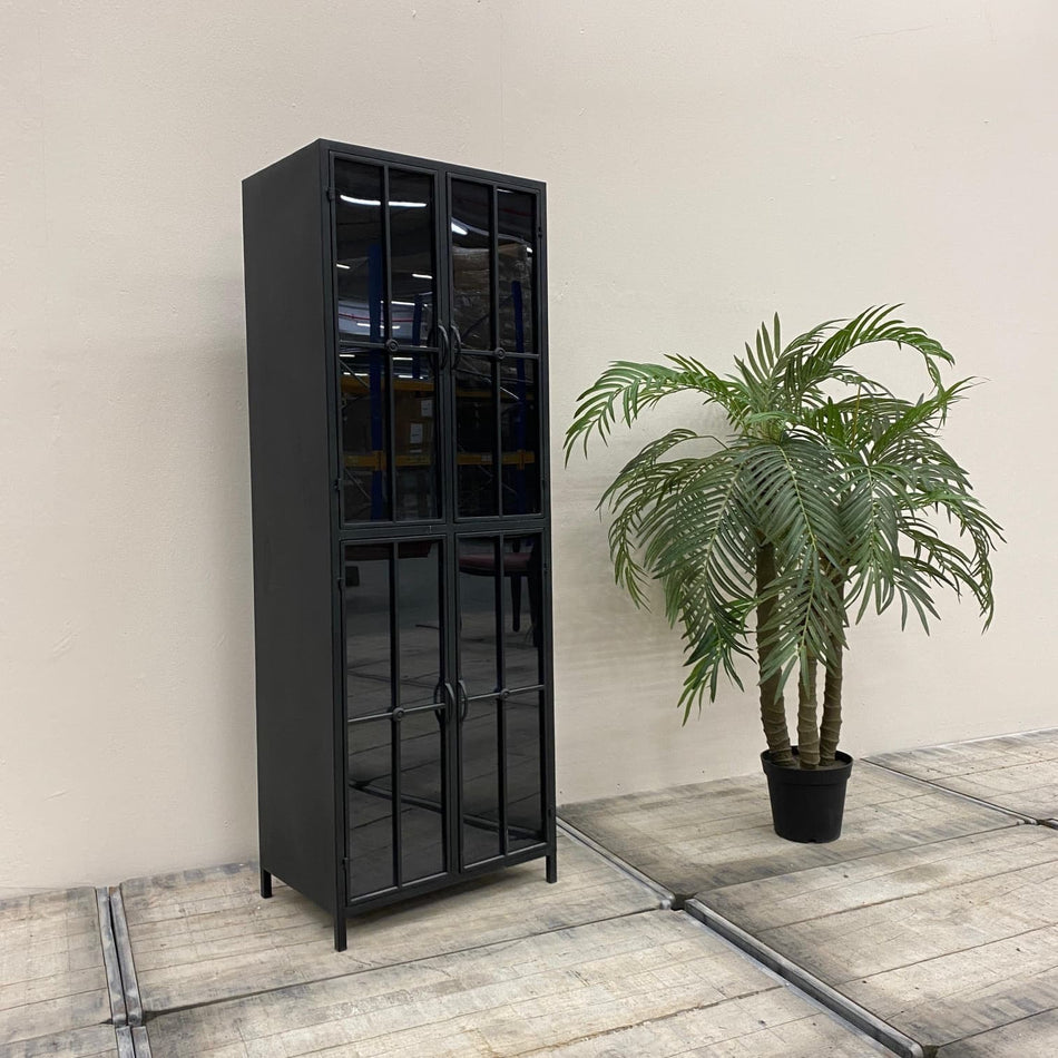 PTMD Vitrine Cave Black Eisen Schwarz Industrial Glas Schrank