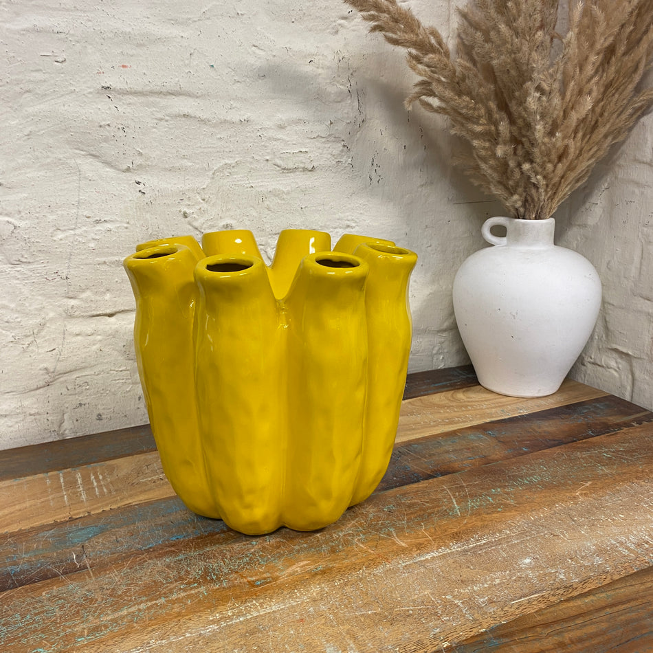 Luna Tube Vase gelb Keramik 24cm Deko Blumenvase