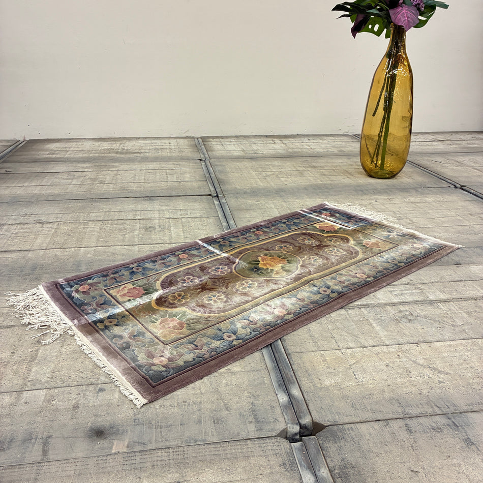 Chinese Rug Bridge Brown Multicolor Wool Silk Oriental Rug Runner Vintage