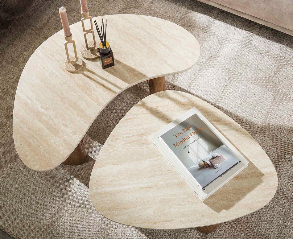 Couchtisch 65cm Organic Keramik Travertine Beistelltisch Designer Tisch