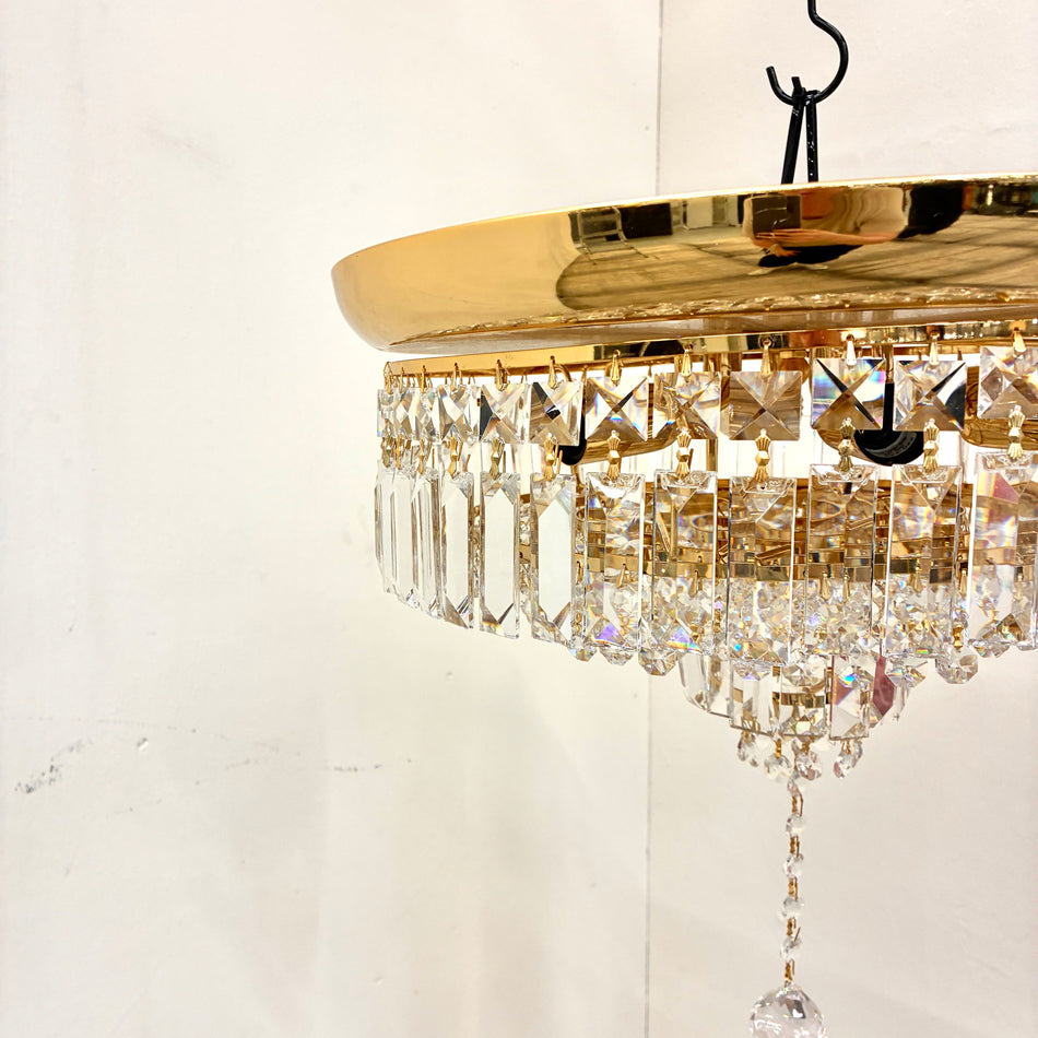 Kronleuchter Deckenlampe Golden Glas Prismenbehang Pendelleuchte Lampe