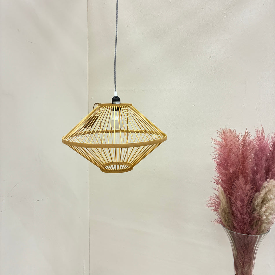 Deckenlampe Beige Bambus Holz Hängeleuchte Boho Skandi Lampe